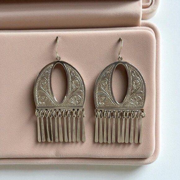 Sterling Silver Filigree Gypsy Dangle Fringe Earrings Boho NWOT - Picture 1 of 3